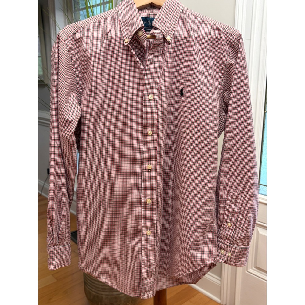 Polo Ralph Lauren Mens Classic Fit Shirt Red Black Check Cotton 15.5 32/33